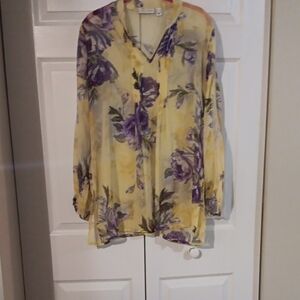 Floral Sheer Blouse - Yellow and Purple